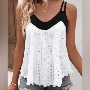Willow White and Black Patchwork Eyelet Tank Too